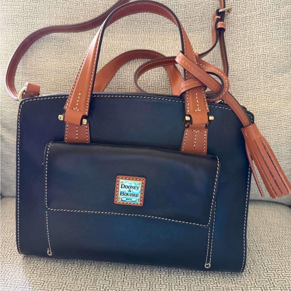 Dooney & Bourke Black Satchel with Brown Trim